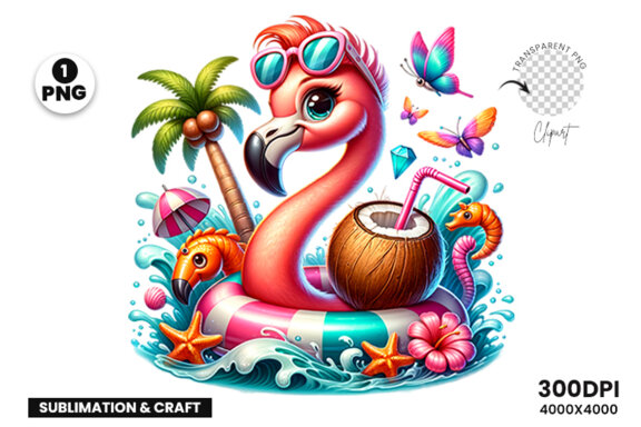 Summer Flamingo Sublimation Clipart PNG, Sublimation Clipart