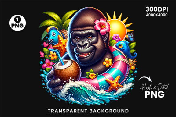 Summer Gorilla Sublimation Clipart PNG | Sublimation Clipar