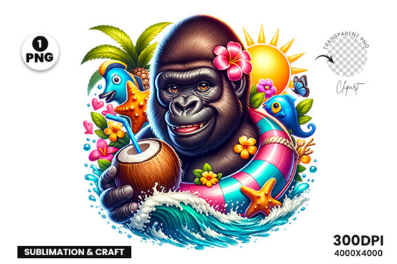 Summer Gorilla Sublimation Clipart PNG | Sublimation Clipar