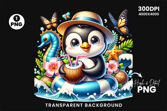 Summer Penguin Sublimation Clipart PNG | Sublimation Clipart