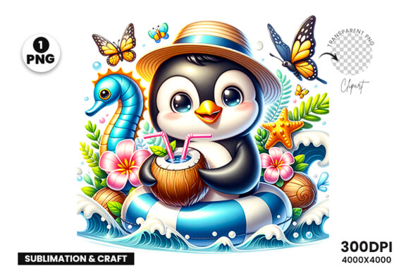 Summer Penguin Sublimation Clipart PNG | Sublimation Clipart