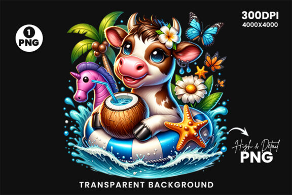 Summer Cow Sublimation Clipart PNG | Sublimation Clipart