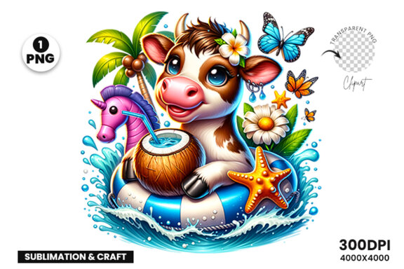 Summer Cow Sublimation Clipart PNG | Sublimation Clipart