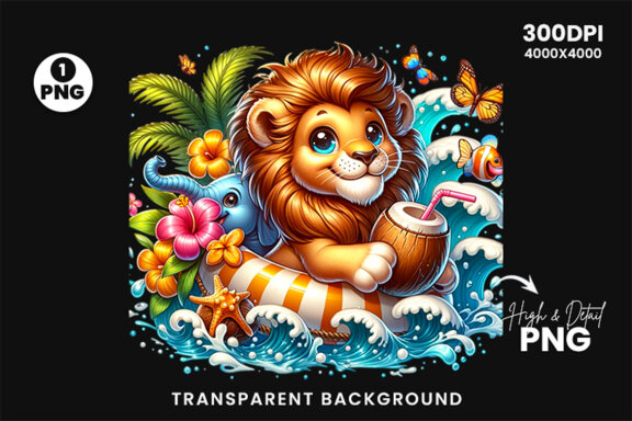 Summer Lion Sublimation Clipart PNG, Sublimation Clipart PNG