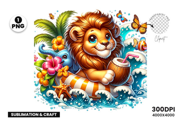Summer Lion Sublimation Clipart PNG, Sublimation Clipart PNG