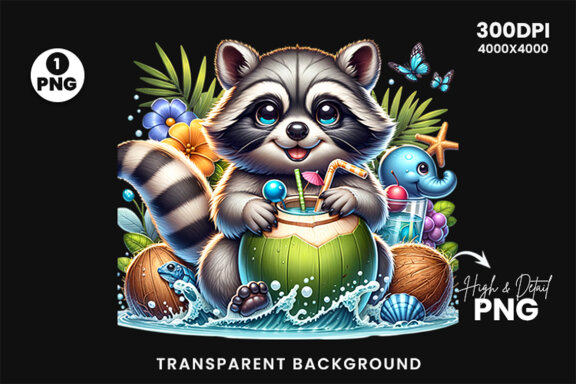 Summer Raccoon Sublimation Clipart PNG | Sublimation Clipart