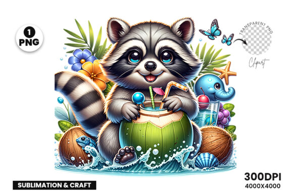 Summer Raccoon Sublimation Clipart PNG | Sublimation Clipart