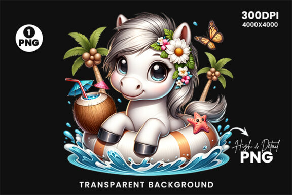 Summer White Horse Sublimation Clipart PNG | Sublimation PNG