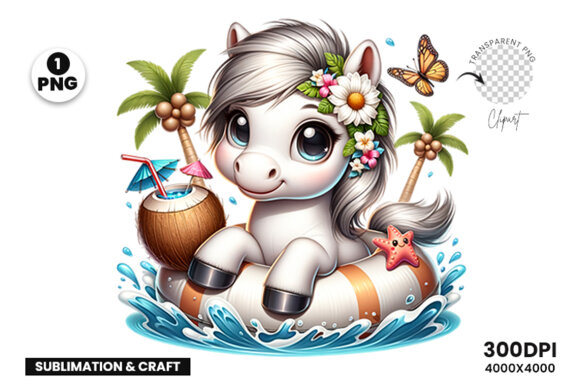 Summer White Horse Sublimation Clipart PNG | Sublimation PNG