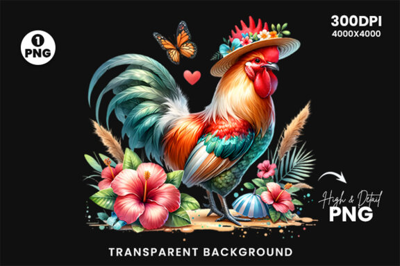 Baby Farm Roaster Sublimation Clipart, Chicken Clipart PNG