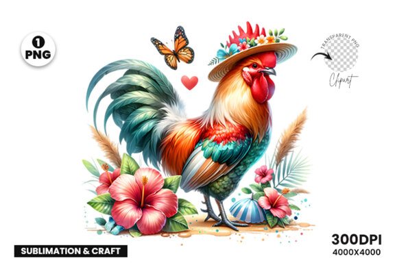 Baby Farm Roaster Sublimation Clipart, Chicken Clipart PNG