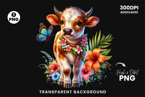 Baby Farm Calf Animal Sublimation Clipart, Calf Clipart PNG