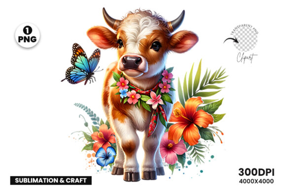 Baby Farm Calf Animal Sublimation Clipart, Calf Clipart PNG