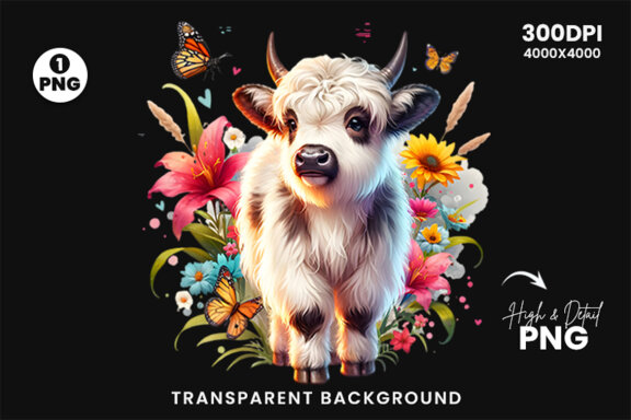 Watercolor Baby Farm Calf Animal Sublimation Clipart PNG