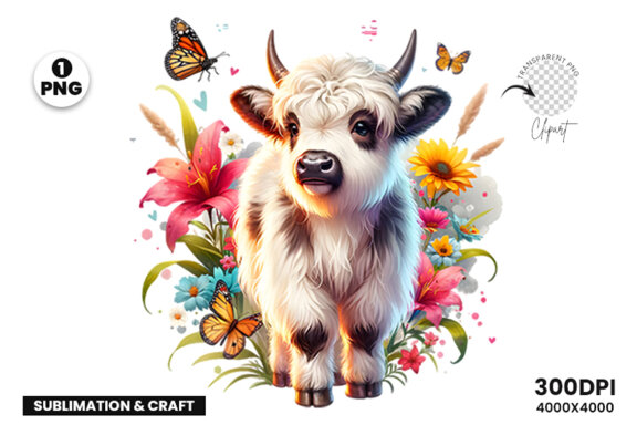 Watercolor Baby Farm Calf Animal Sublimation Clipart PNG