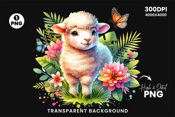 Watercolor Baby Farm Animal lamb Sublimation Clipart PNG