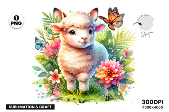 Watercolor Baby Farm Animal lamb Sublimation Clipart PNG