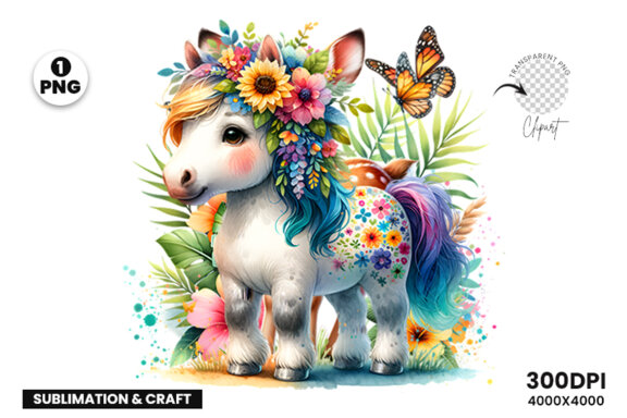 Watercolor Baby Farm Foal Sublimation Clipart, Foal Clipart