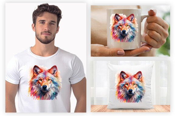 Watercolor wolf illustration sublimation clipart PNG bundle