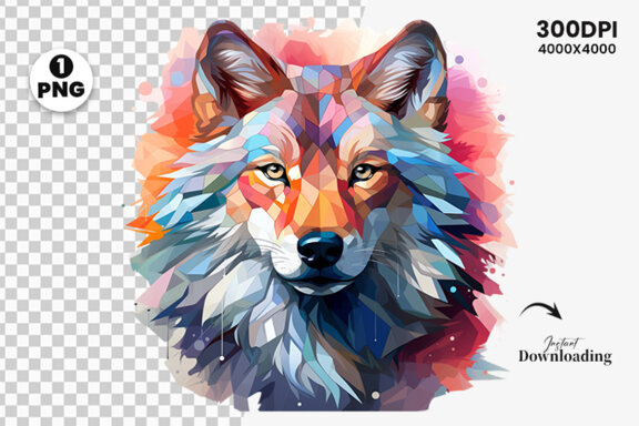 Watercolor wolf illustration sublimation clipart PNG bundle
