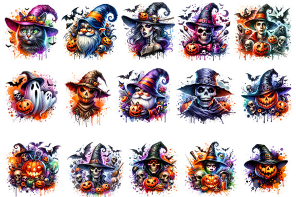Watercolor Halloween Clipart Bundle, Halloween Clipart PNG