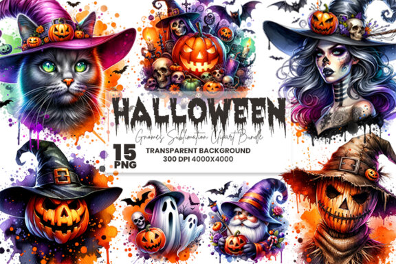 Watercolor Halloween Clipart Bundle, Halloween Clipart PNG