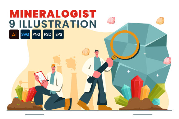 9 Mineralogist Vector Illustration