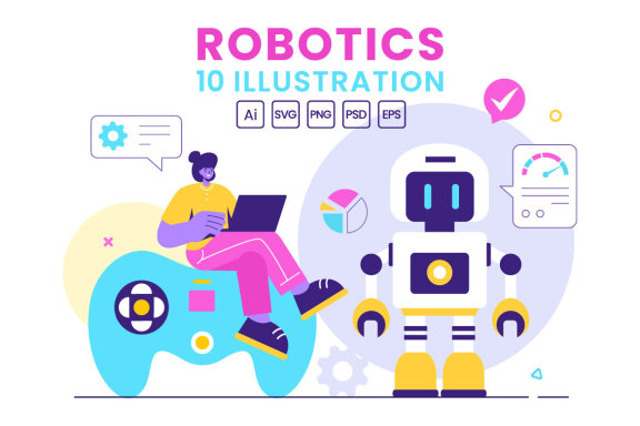 10 Robotics Vector Illustration