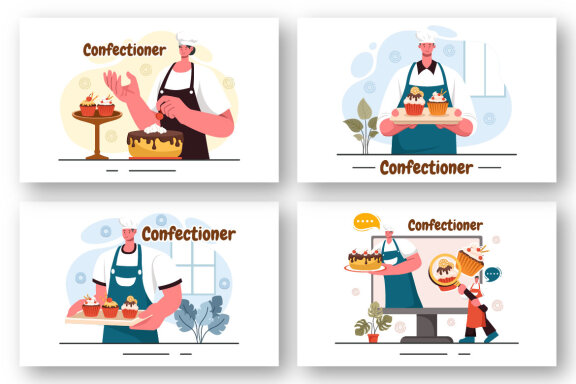 9 Confectioner Vector Illustration