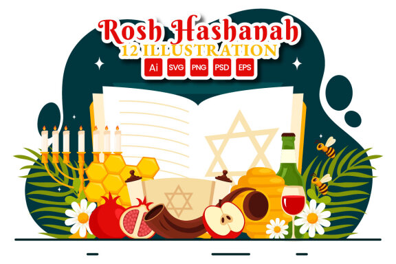 12 Happy Rosh Hashanah Illustration