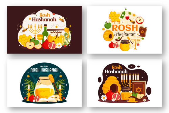 12 Happy Rosh Hashanah Illustration