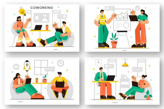 12 Coworking Business Illustration
