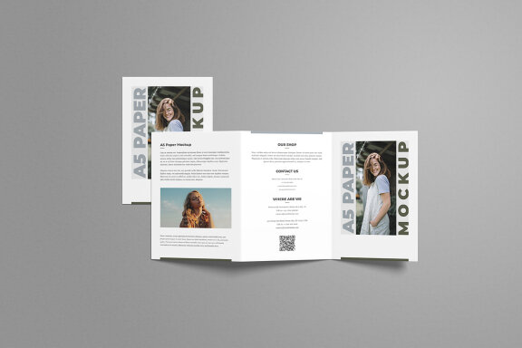 Top View A5 Trifold Brochure Mockup