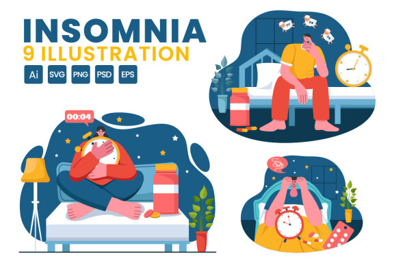 9 Insomnia Vector Illustration