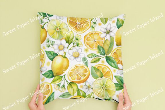 Pack Of 12 Digital Papers - Yellow Fresh Lemonade Garden In Watercolors