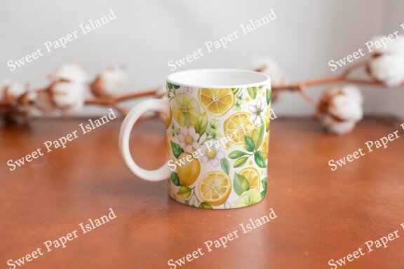 Pack Of 12 Digital Papers - Yellow Fresh Lemonade Garden In Watercolors