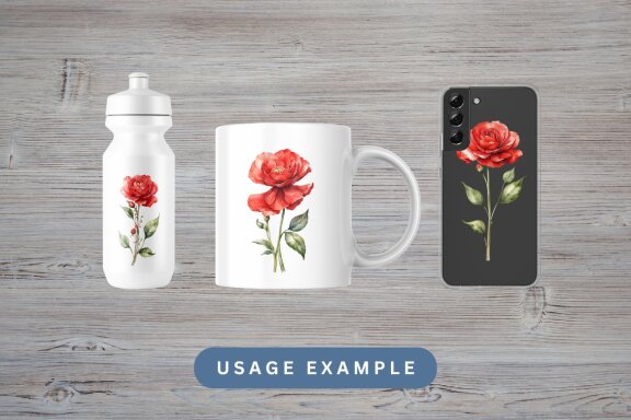 watercolor illustration of red flowers
