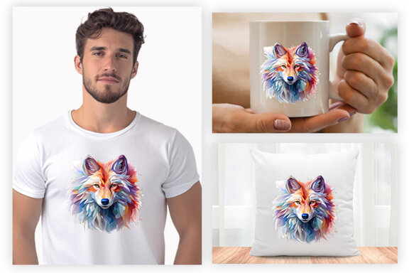  Watercolor wolf illustration sublimation clipart png design