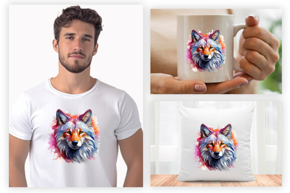  Watercolor wolf illustration sublimation clipart png design