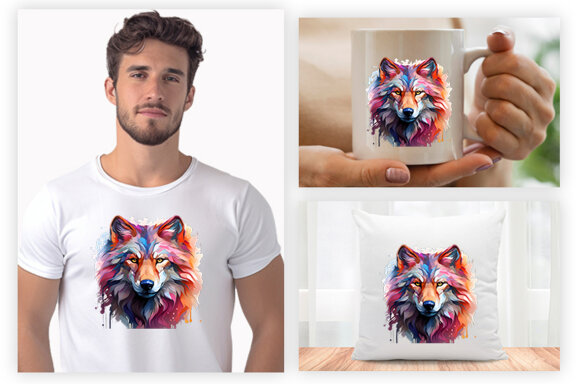  Watercolor wolf illustration sublimation clipart png design