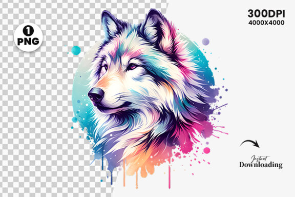 Watercolor wolf illustration sublimation clipart png design