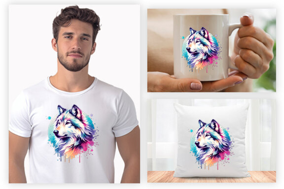  Watercolor wolf illustration sublimation clipart png design