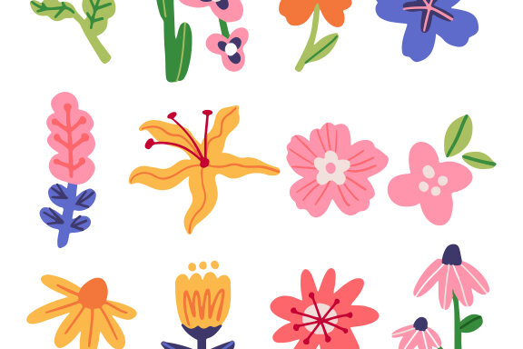 Whimsical Collection of Abstract Cute Flowers
