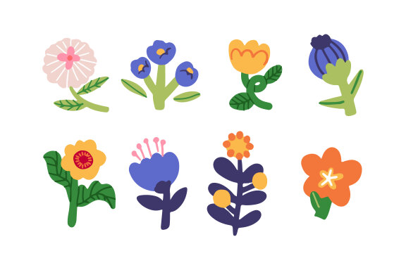 Whimsical Collection of Abstract Cute Flowers