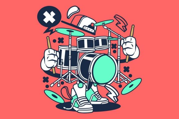 Drum Set Cartoon Character