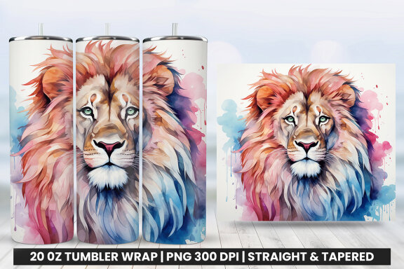 Watercolor Lion Tumbler Wrap PNG Design, Tumbler Wrap Sublimation