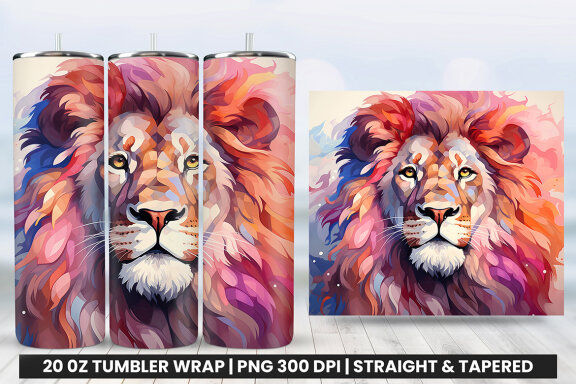 Watercolor Lion Tumbler Wrap PNG Design, Tumbler Wrap Sublimation