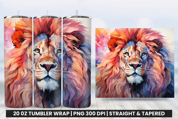 Watercolor Lion Tumbler Wrap PNG Design, Tumbler Wrap Sublimation