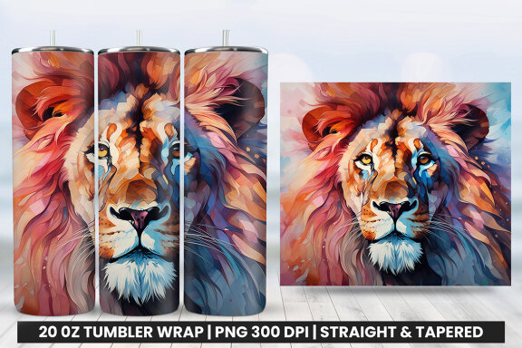 Watercolor Lion Tumbler Wrap PNG Design, Tumbler Wrap Sublimation