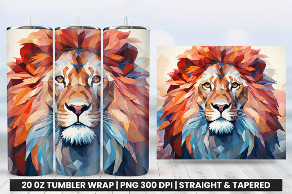Watercolor Lion Tumbler Wrap PNG Design, Tumbler Wrap Sublimation